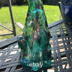 Fenton Carnival Glass Winking Alley Cat 11 Green Blue Iridescent