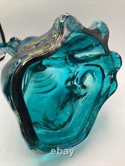 Fenton Carnival Glass Winking Alley Cat 11 Green Blue Iridescent