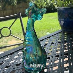 Fenton Carnival Glass Winking Alley Cat 11 Green Blue Iridescent