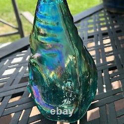 Fenton Carnival Glass Winking Alley Cat 11 Green Blue Iridescent