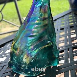 Fenton Carnival Glass Winking Alley Cat 11 Green Blue Iridescent