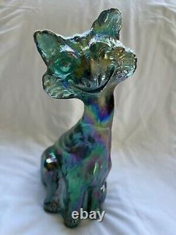 Fenton Carnival Glass Winking Eye Cat 11 Green Alley Iridescent Tall Vintage