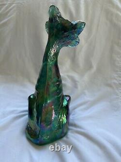 Fenton Carnival Glass Winking Eye Cat 11 Green Alley Iridescent Tall Vintage