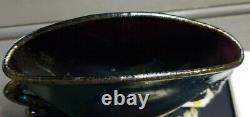 Fenton Carnival Stretch Glass Black Amethyst Iridescent Dolphin Handle Fan Vase