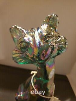 Fenton Carnival Winking Alley Cat Iridescent Glass Tall Figure With Original Tag
