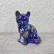 Fenton Cobalt Blue Iridescent Carnival Glass Cat with Tag Hand Painted Signed 4