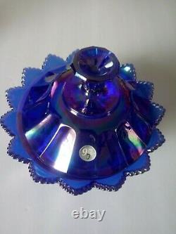 Fenton Cobalt Carnival/Iridescent Glass Candy Dish and Lid 95th Anniversary