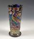Fenton Dark Amethyst 8 Carnival Glass Peacock Vase Signed & Label Great Color