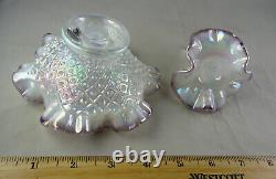 Fenton Diamond Lace Small Carnival Glass 1-Lily Epergne White Opalescent