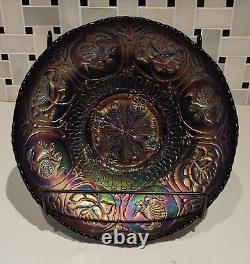 Fenton Dragon & Lotus Carnival Glass Ice Cream Bowl 8 1/2 wide. Blue. Excellent