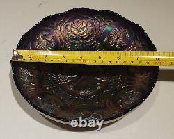 Fenton Dragon & Lotus Carnival Glass Ice Cream Bowl 8 1/2 wide. Blue. Excellent