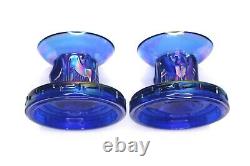 Fenton Eagle Candle Holders Cobalt Blue Iridescent Carnival Glass Candlesticks
