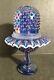 Fenton FAIRY LAMP COBALT Blue Carnival Iridescent Glass 9 Pedestal Hobnail 3 Pc