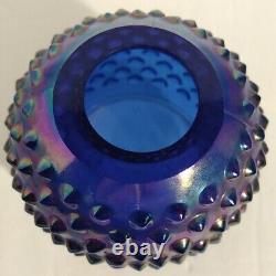 Fenton FAIRY LAMP COBALT Blue Carnival Iridescent Glass 9 Pedestal Hobnail 3 Pc