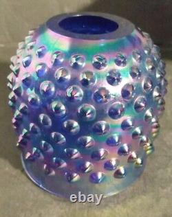 Fenton FAIRY LAMP COBALT Blue Carnival Iridescent Glass 9 Pedestal Hobnail 3 Pc