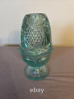 Fenton Fairy Lamp Pineapple Heart Iridescen Carnival Teal Blue Vintage