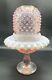 Fenton Fairy Lamp Pink Iridescent Carnival Hobnail Glass Snow Crest 3 Piece 9in