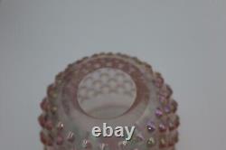 Fenton Fairy Lamp Pink Iridescent Carnival Hobnail Glass Snow Crest 3 Piece 9in
