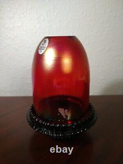 Fenton Fairy Light Lamp Iridescent Cranberry Red Opalescent Carnival Glass