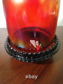 Fenton Fairy Light Lamp Iridescent Cranberry Red Opalescent Carnival Glass