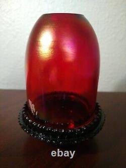 Fenton Fairy Light Lamp Iridescent Cranberry Red Opalescent Carnival Glass