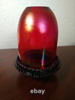 Fenton Fairy Light Lamp Iridescent Cranberry Red Opalescent Carnival Glass