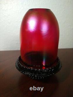 Fenton Fairy Light Lamp Iridescent Cranberry Red Opalescent Carnival Glass