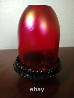 Fenton Fairy Light Lamp Iridescent Cranberry Red Opalescent Carnival Glass