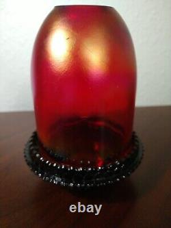 Fenton Fairy Light Lamp Iridescent Cranberry Red Opalescent Carnival Glass