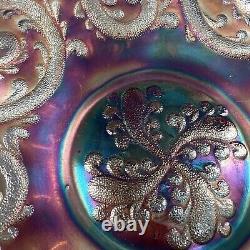 Fenton Feathered Serpent Bowl Amethyst Purple Carnival Glass Iridized Stunning