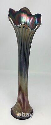 Fenton Fine Ribbed Swung Vase Iridescent Cobalt Amethyst Carnival Glass 16 Rare