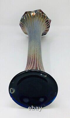 Fenton Fine Ribbed Swung Vase Iridescent Cobalt Amethyst Carnival Glass 16 Rare