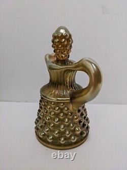 Fenton For Levay Aqua Gold Opalescent Carnival Hobnail Glass Cruet Read