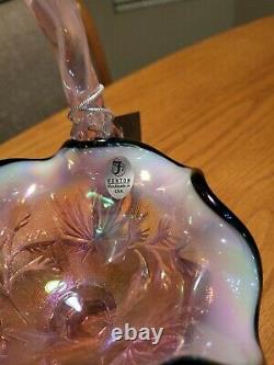 Fenton Glass Basket Rose Opal Carnival 5932 2b Iridescent 7 18cm 2003
