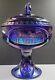 Fenton Glass Blue carnival Iridescent Thomas Jefferson Bi Centennial Comport