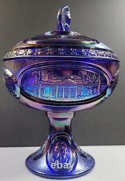 Fenton Glass Blue carnival Iridescent Thomas Jefferson Bi Centennial Comport