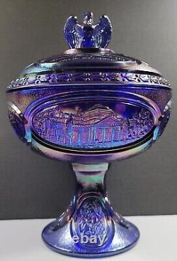 Fenton Glass Blue carnival Iridescent Thomas Jefferson Bi Centennial Comport