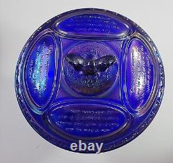 Fenton Glass Blue carnival Iridescent Thomas Jefferson Bi Centennial Comport