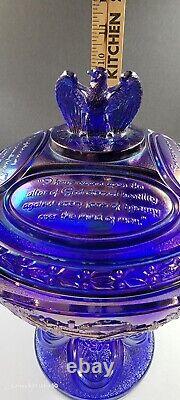 Fenton Glass Blue carnival Iridescent Thomas Jefferson Bi Centennial Comport