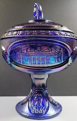 Fenton Glass Blue carnival Iridescent Thomas Jefferson Bi Centennial Comport