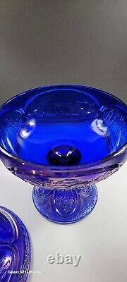 Fenton Glass Blue carnival Iridescent Thomas Jefferson Bi Centennial Comport