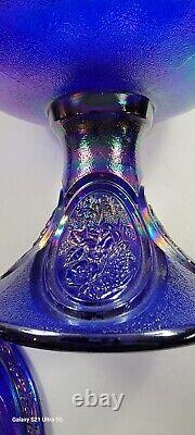 Fenton Glass Blue carnival Iridescent Thomas Jefferson Bi Centennial Comport