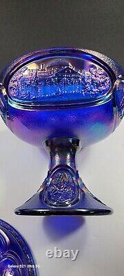 Fenton Glass Blue carnival Iridescent Thomas Jefferson Bi Centennial Comport