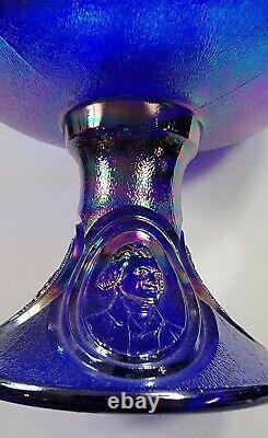 Fenton Glass Blue carnival Iridescent Thomas Jefferson Bi Centennial Comport