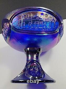 Fenton Glass Blue carnival Iridescent Thomas Jefferson Bi Centennial Comport