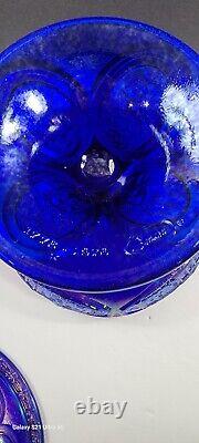 Fenton Glass Blue carnival Iridescent Thomas Jefferson Bi Centennial Comport