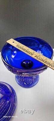 Fenton Glass Blue carnival Iridescent Thomas Jefferson Bi Centennial Comport