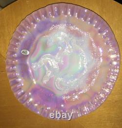 Fenton Glass Farmyard Pink Opalescent Carnival Plate For Singleton Bailey