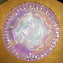 Fenton Glass Farmyard Pink Opalescent Carnival Plate For Singleton Bailey