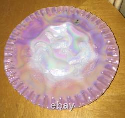 Fenton Glass Farmyard Pink Opalescent Carnival Plate For Singleton Bailey